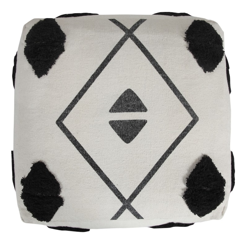 HomeRoots 18" White 100% Cotton Ottoman