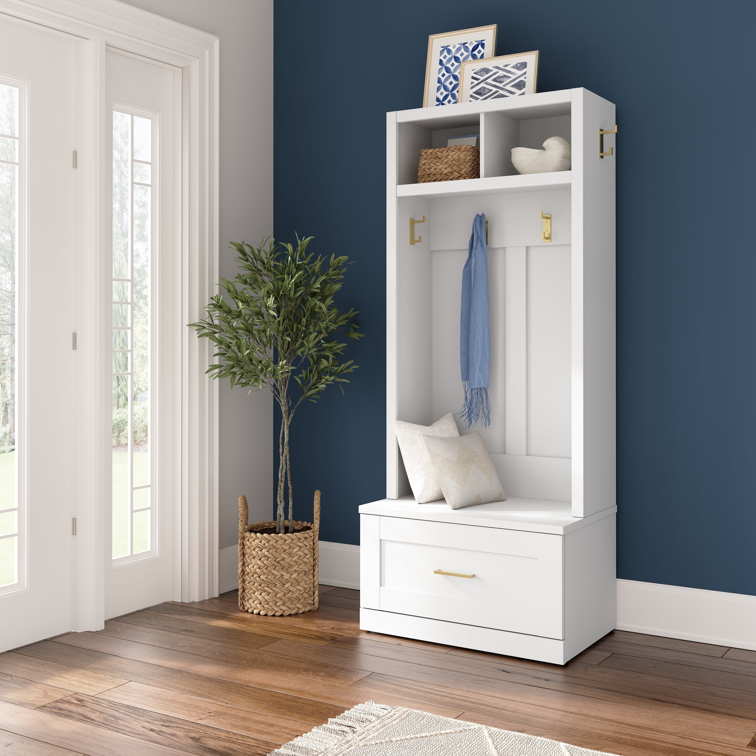 Hampton Heights 30W Hall Tree and Shoe Bench by Bush Furniture