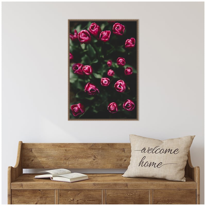 Kate and Laurel Sylvie Moody Dark Pink Tulips in Bloom Framed Canvas by Patricia Hasz of Patricia Rae Photography