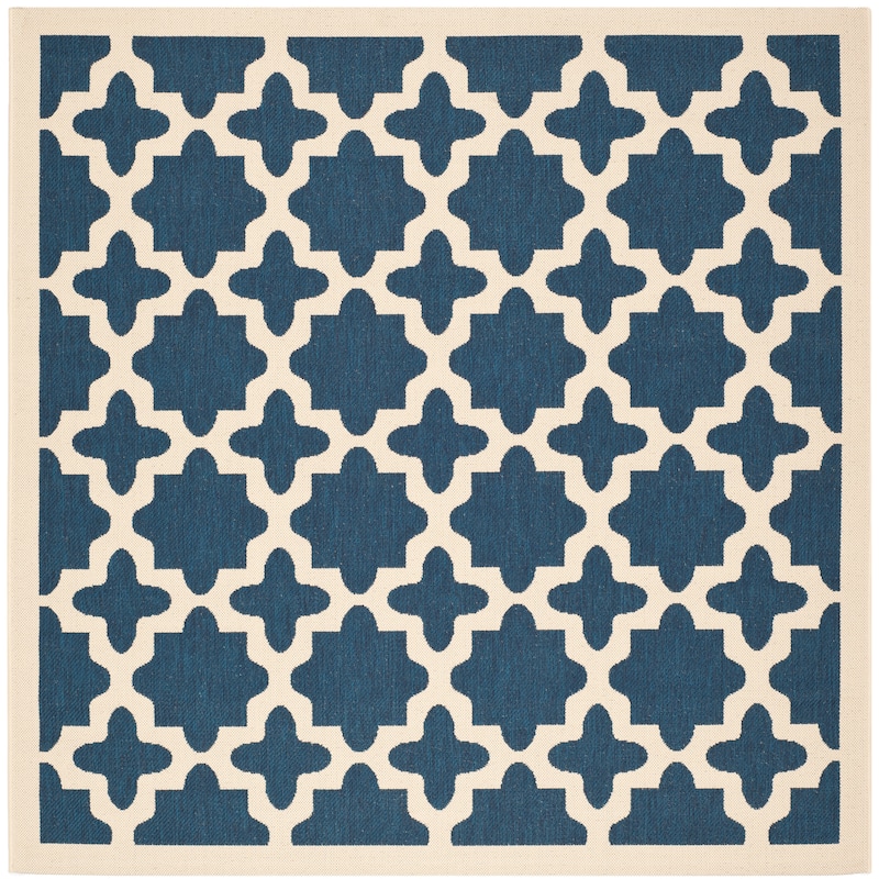 SAFAVIEH Courtyard Dorthey Indoor/ Outdoor Waterproof Patio Backyard Rug - 6'7" Square - Navy/Beige