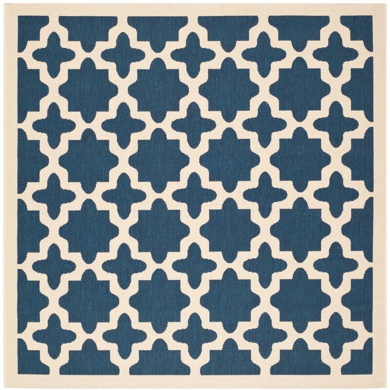SAFAVIEH Courtyard Dorthey Indoor/ Outdoor Waterproof Patio Backyard Rug - 6'7" x 6'7" Square - Navy/Beige