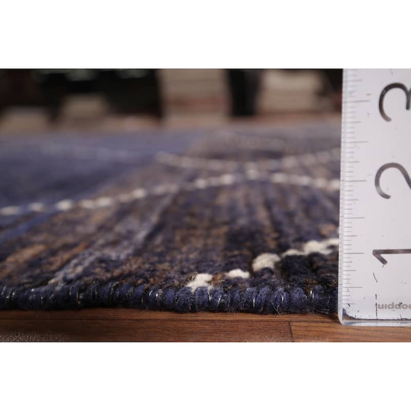 Navy Blue Trellis Moroccan Area Rug Hand-Knotted Wool Carpet - 6'9"x 10'5"