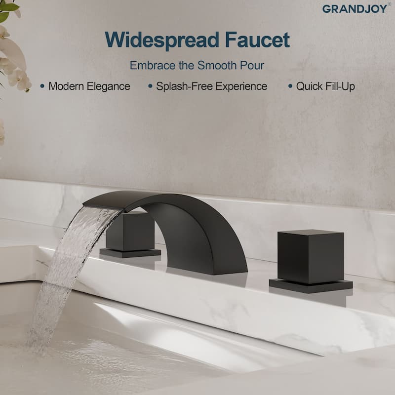 GRANDJOY Low Arc Waterfall Widespread Bathroom Sink Faucet