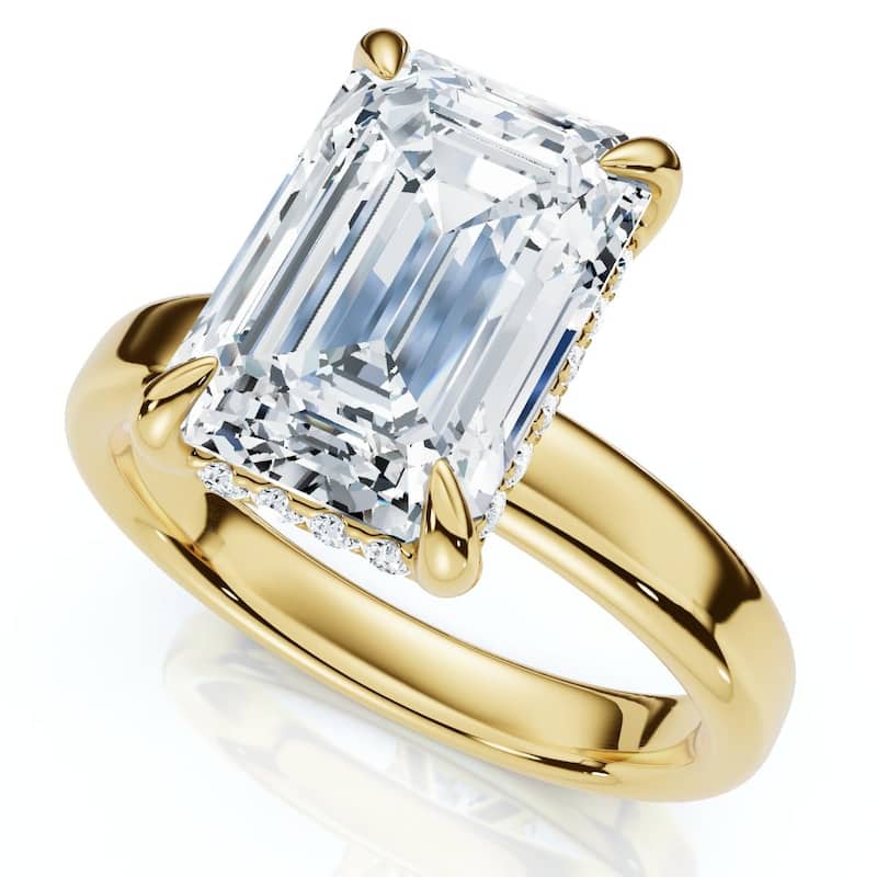 Bliss Diamond Certified 2.60Ct Emerald Cut Hidden Halo Diamond Engagement Ring Gold Lab Grown - 5.5 - Yellow