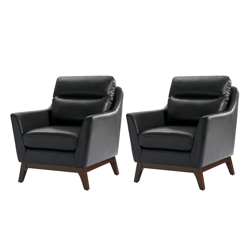 Latinus Mordern Genuine Leather Armchair with Solid Wood Legs Set of 2 by HULALA HOME