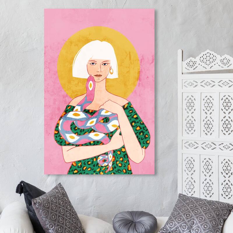 Wynwood Studio Canvas Animals Sunrise Viper Pink and Mustard Modern & Contemporary Wall Art Canvas Print - 45 x 30