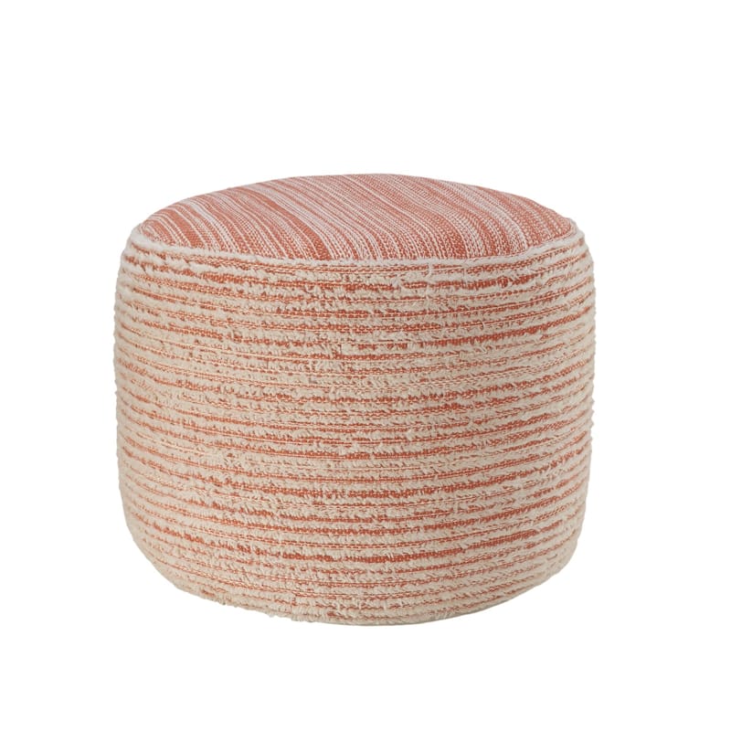 18" Peach and White Distressed Round Pouf Ottoman