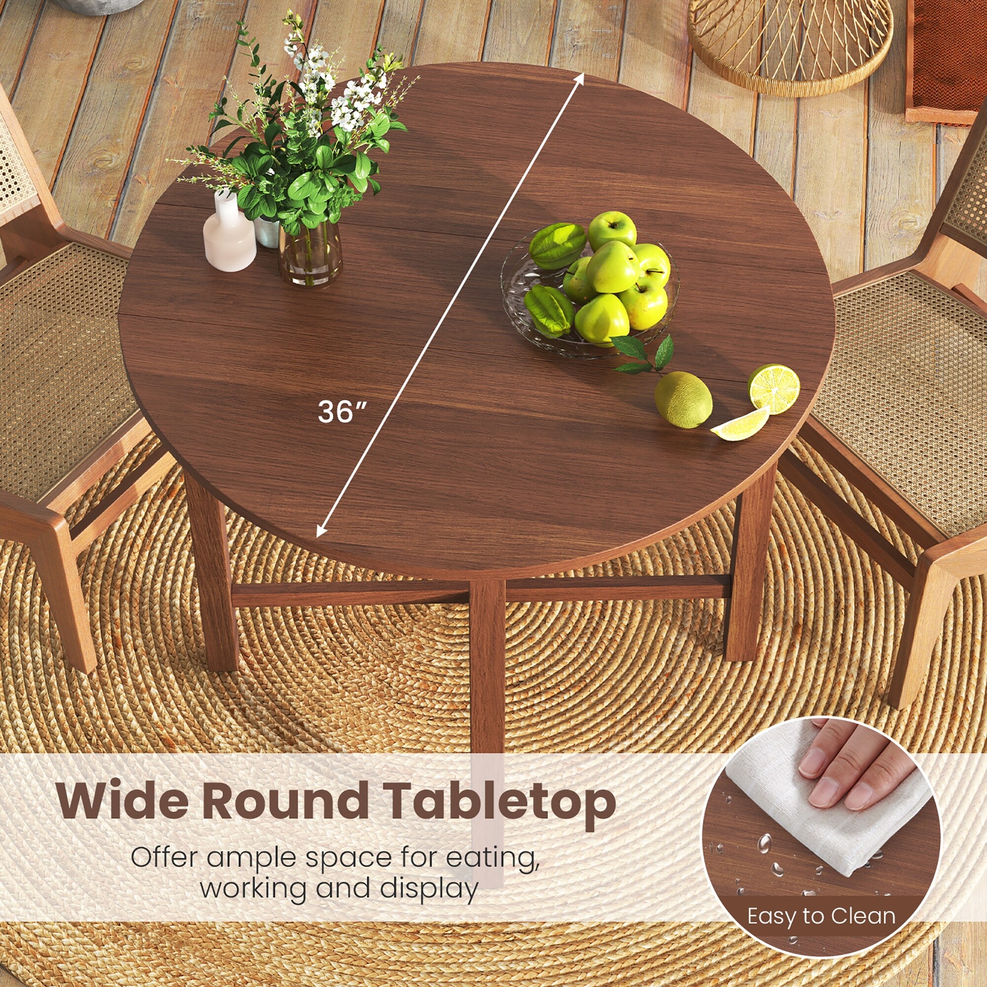 Gymax 36'' Foldable Kitchen Table Round Dining Table w/Solid