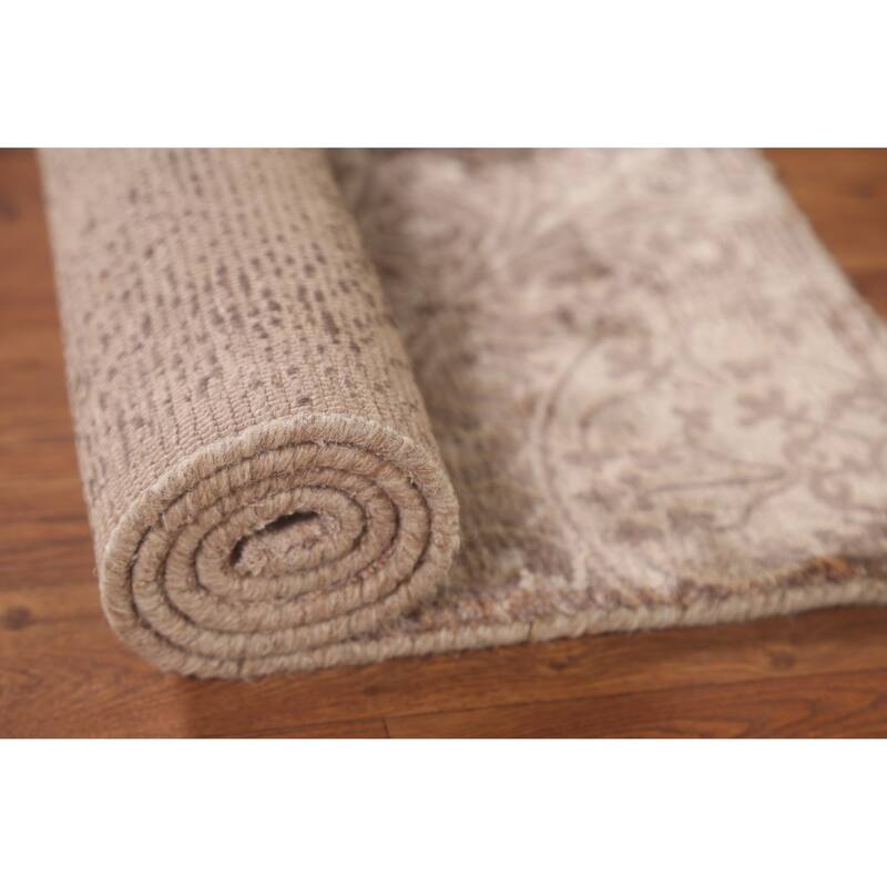 Beige Geometric Modern Oriental Accent Rug Handmade Wool Carpet - 2'1"x 3'9"