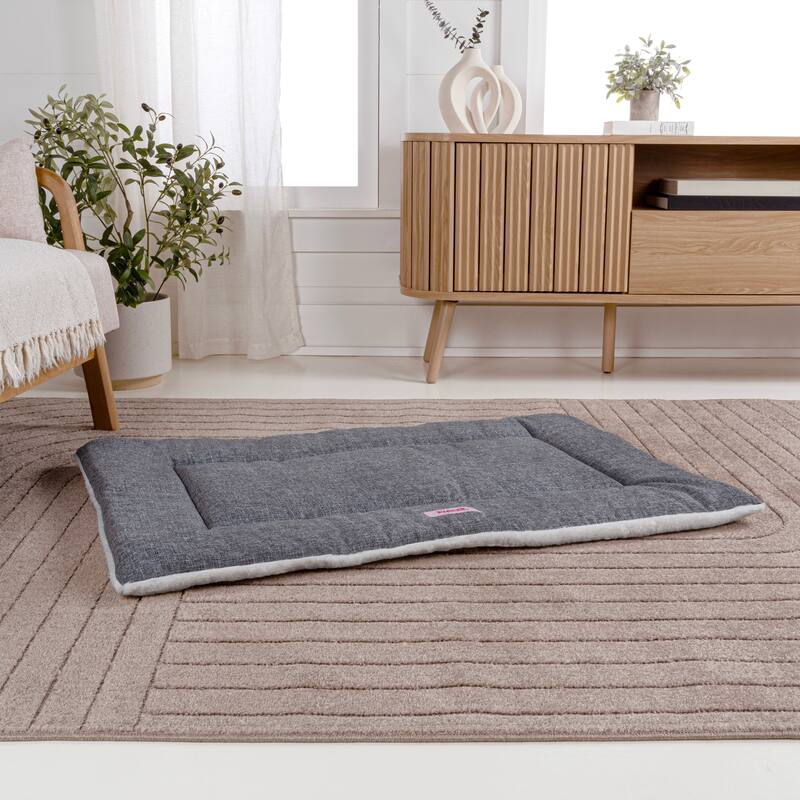 Flora Extra Large Classic Cottage Linen/Plush Ultra Soft Reversible Pet Bed & Crate Mat with Washable Cover