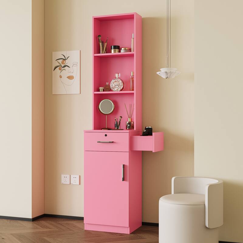 Storage Cabinet With Multi-layer Storage and Hair Desk - Pink