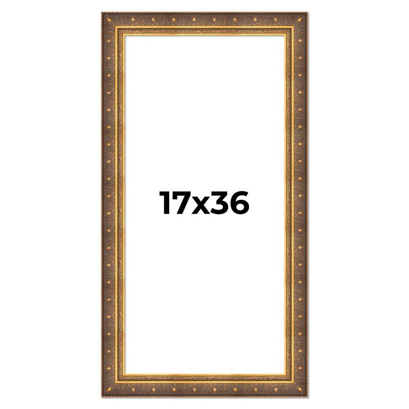 17x36 Frame Vintage Gold Solid Wood Picture Frame | 2.5 Inch Moulding