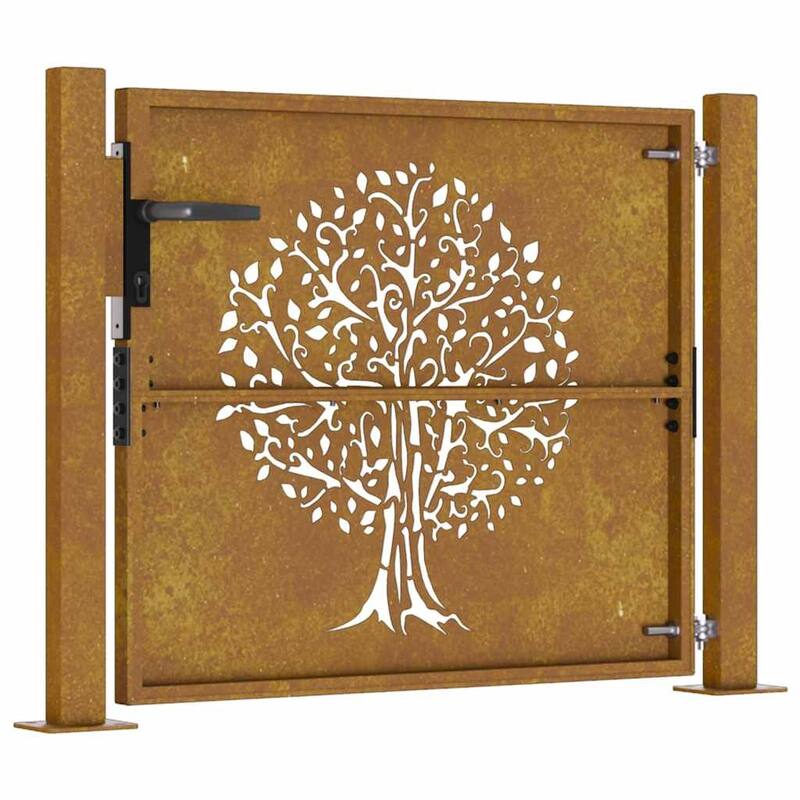 vidaXL Garden Gate Decorative Door Outdoor Fence Corten Steel Tree Design - 43.3 x 31.5"