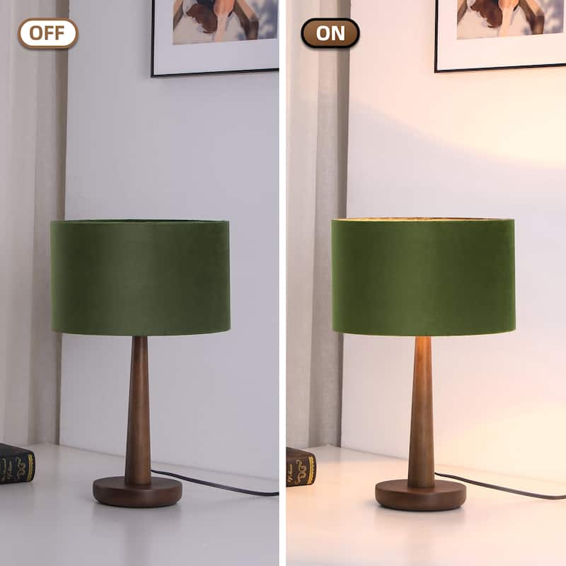 18.5" Modern Table Lamp with Walnut Wood Base, Dimmable Bedside Lamp, UL Listed