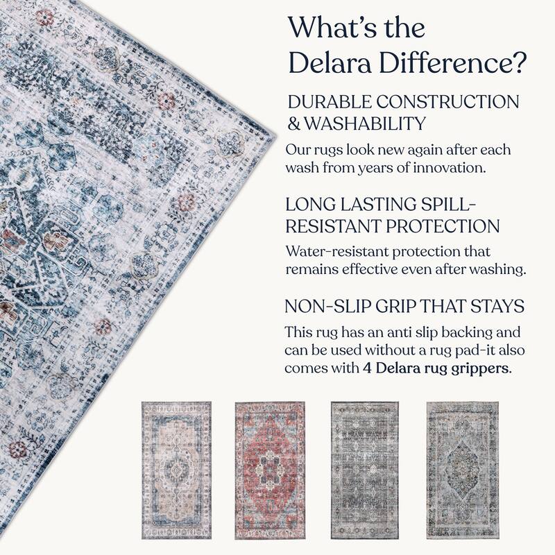 Delara Machine Washable Area Rug, Soft & Durable, Non-Slip Backing, Eco- Friendly GRS certified.