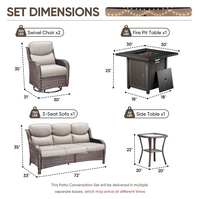 Pocassy 30 In Outdoor Propane Fire Pit Table Patio Sofa Chair Set.