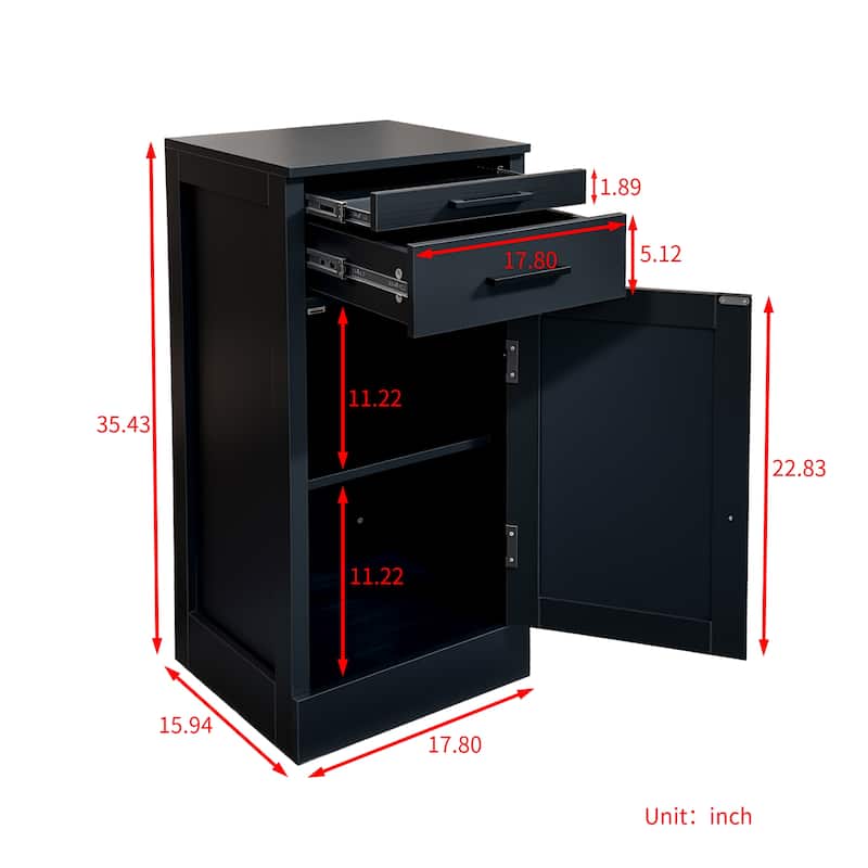 Anmytek Black Bar Cabinet with Drawers and Adjustable Shelf Modern Home Bar Storage