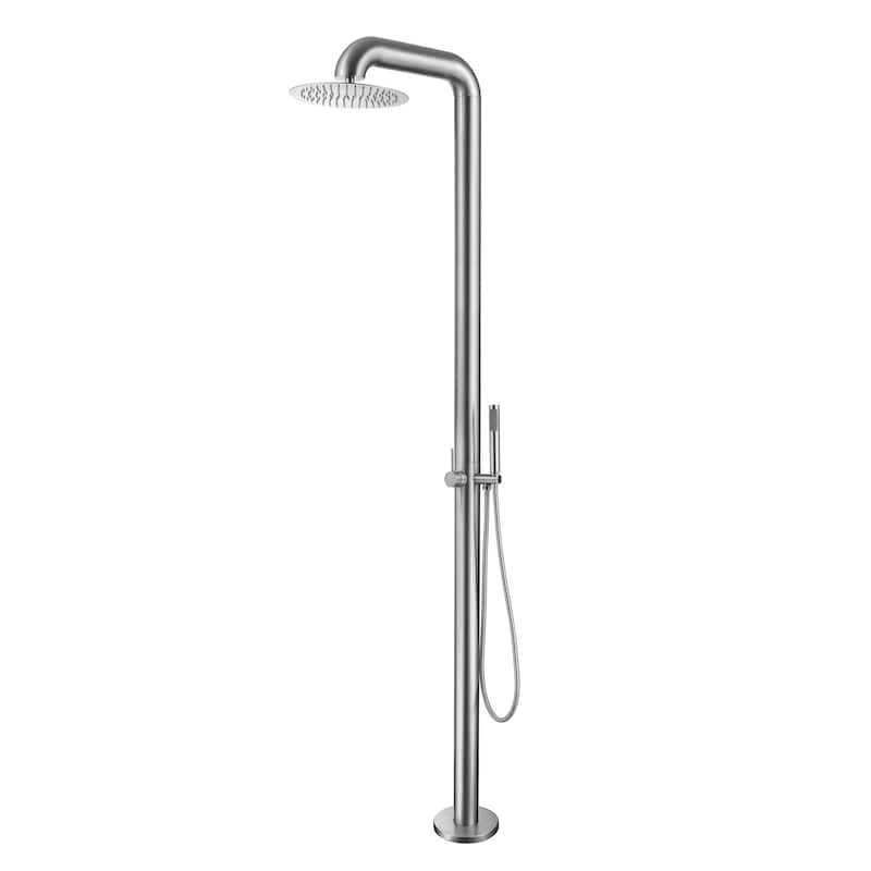 89'' H 304 Stainless Steel Freestanding Outdoor Shower with Detachable Rain Shower Head - Brushed Nickel