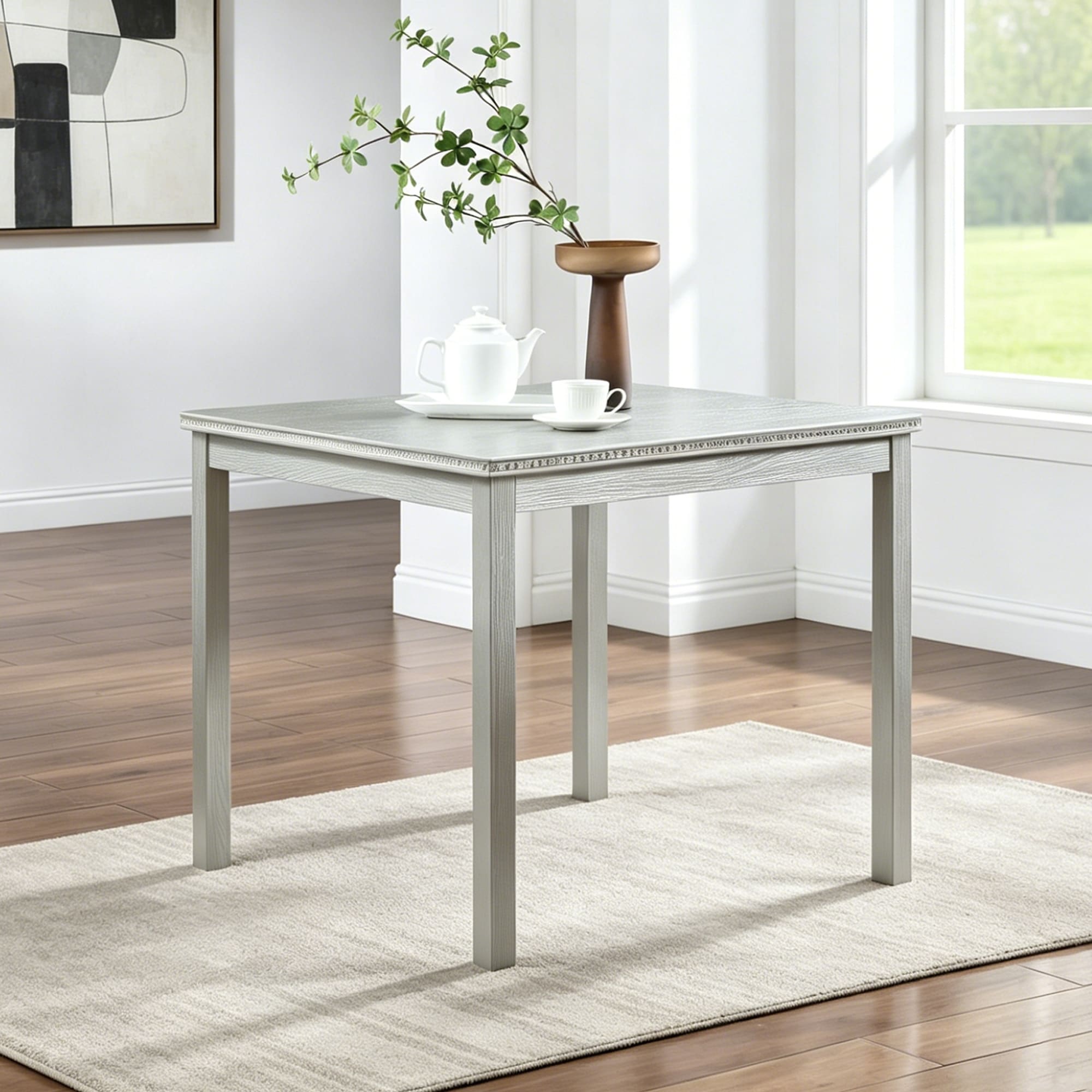 Wooden Dining Square Table, Kitchen Table for Small Space, 4 Person Dining Table, Silver grey