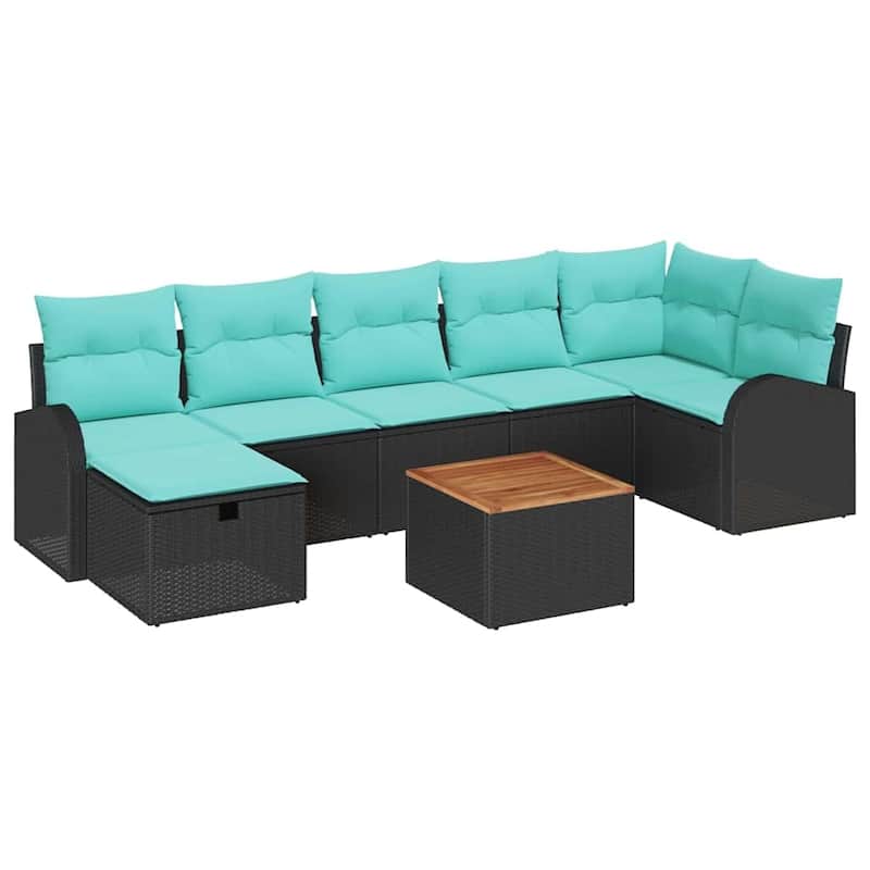 vidaXL 8 Garden Sofa Set with Cushions Black/Grey Poly Rattan - 113.8 x 48.8 x 27.2