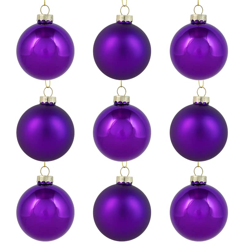 2-Finish Glass Ball Christmas Ornaments - 2.5" (60mm) - Grape Purple - 9ct