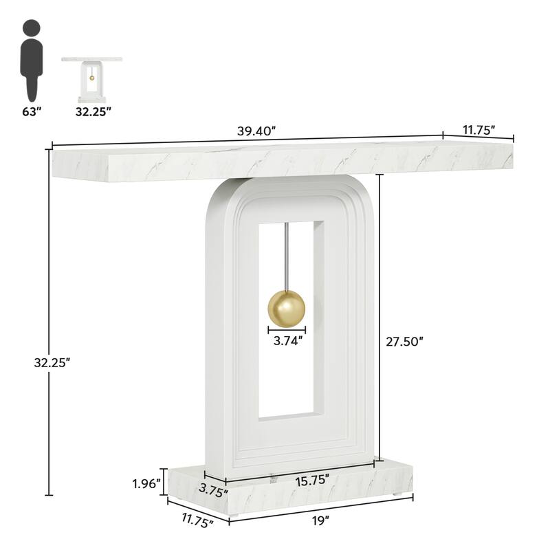 Modern Console Table with Geometric Base, 39.4 inch Narrow Sofa Table with Gold Decor for Living Room Entryway Hallway Entrance