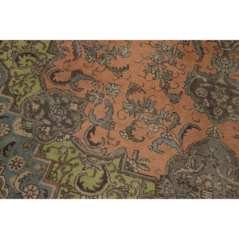 Hand Knotted Oriental 100% Wool Carpet Traditional Floral Oranges & Rust Tabriz Area Rug - 12' 7'' X 10' 1''