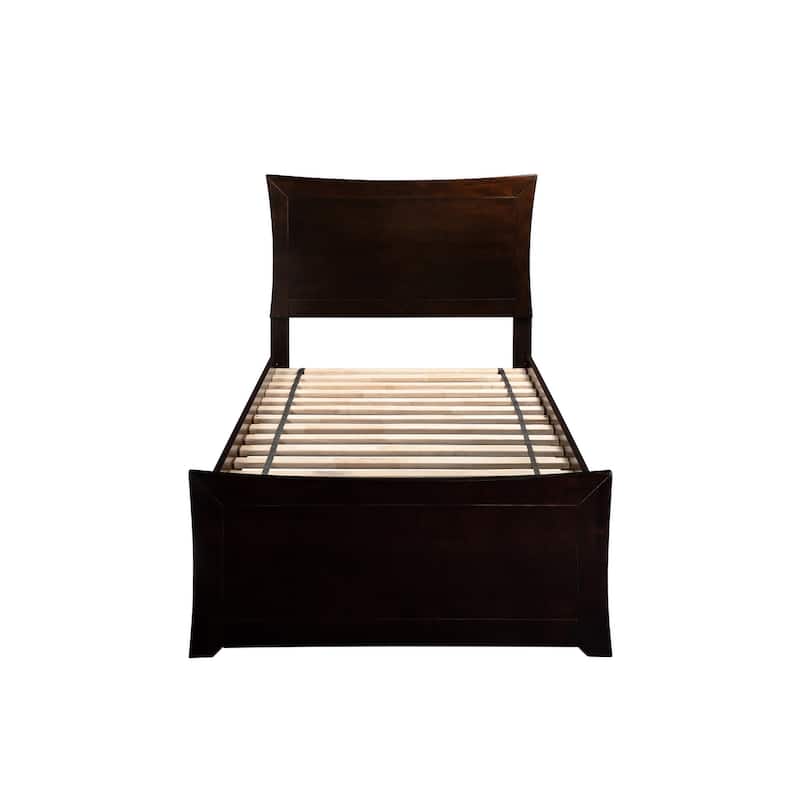 Full Platform Bed with Storage Drawers - Neo-Classical Design, Walnut Finish, Modern Bed Frame