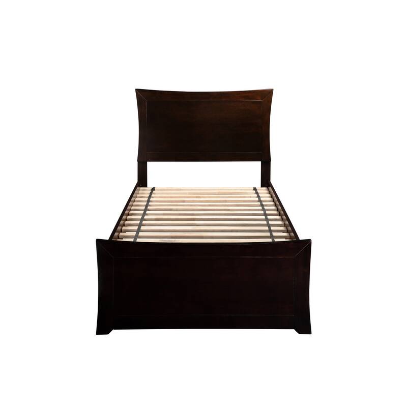 Twin Platform Bed with Footboard & Drawers - Espresso Finish, Modern Storage Bed