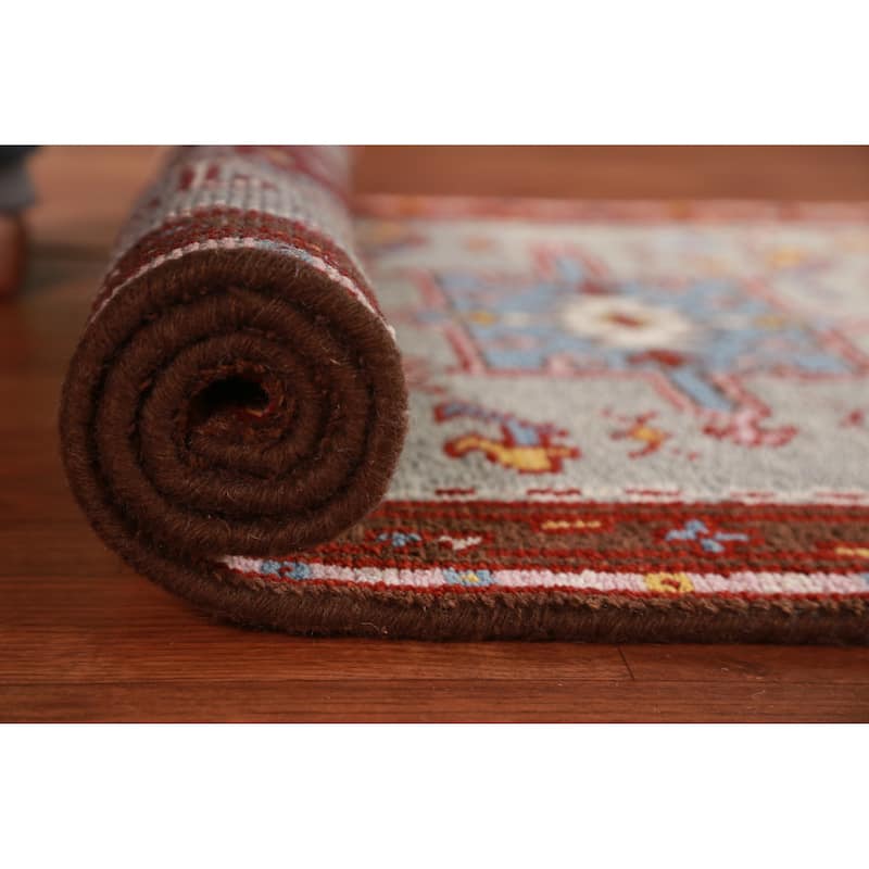 Hand Knotted Oriental 100% Wool Carpet Transitional Geometric Green Khotan Runner Rug - 9' 8'' X 2' 6''