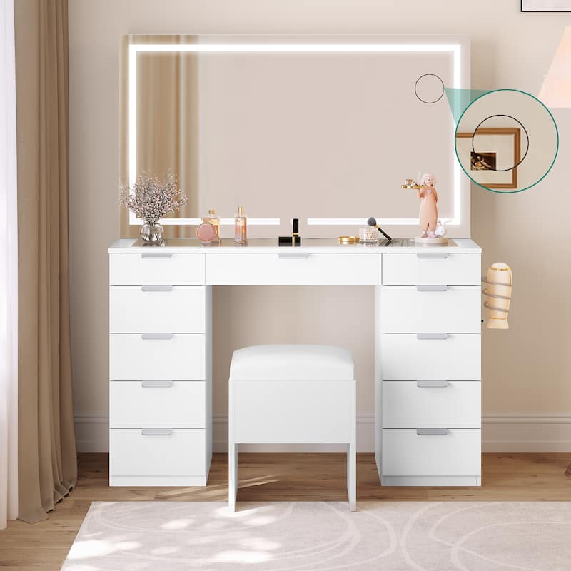 Vanity Desk with Stool Lighted Mirror Makeup Table