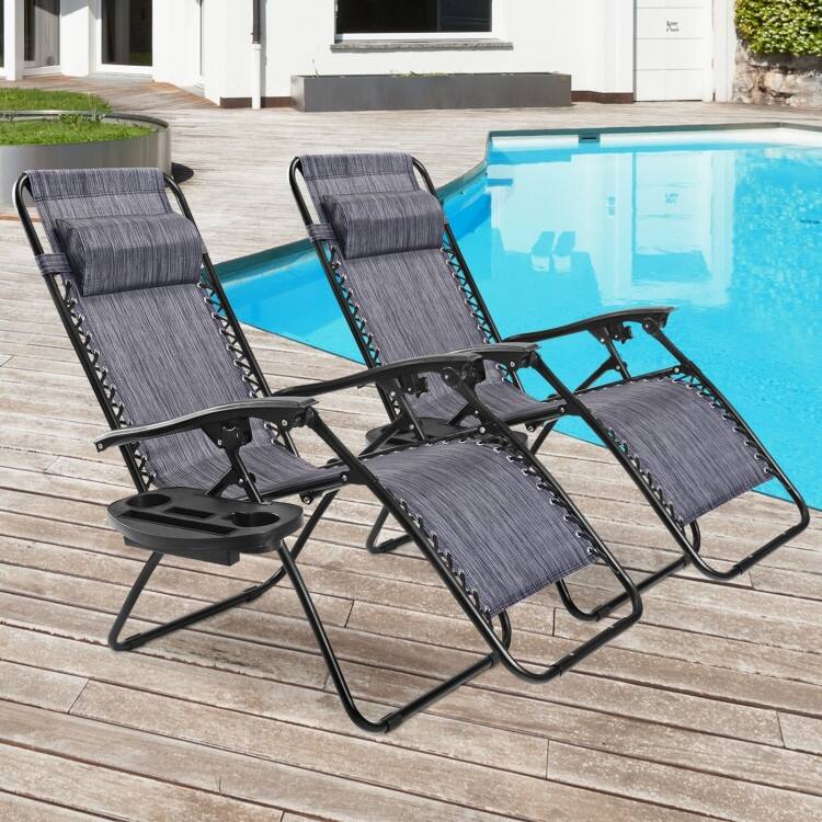 2 Pieces Folding Lounge Chair with Zero Gravity - 40"-57" x 25" x 34"-42.5"(L x W x H) - Gray