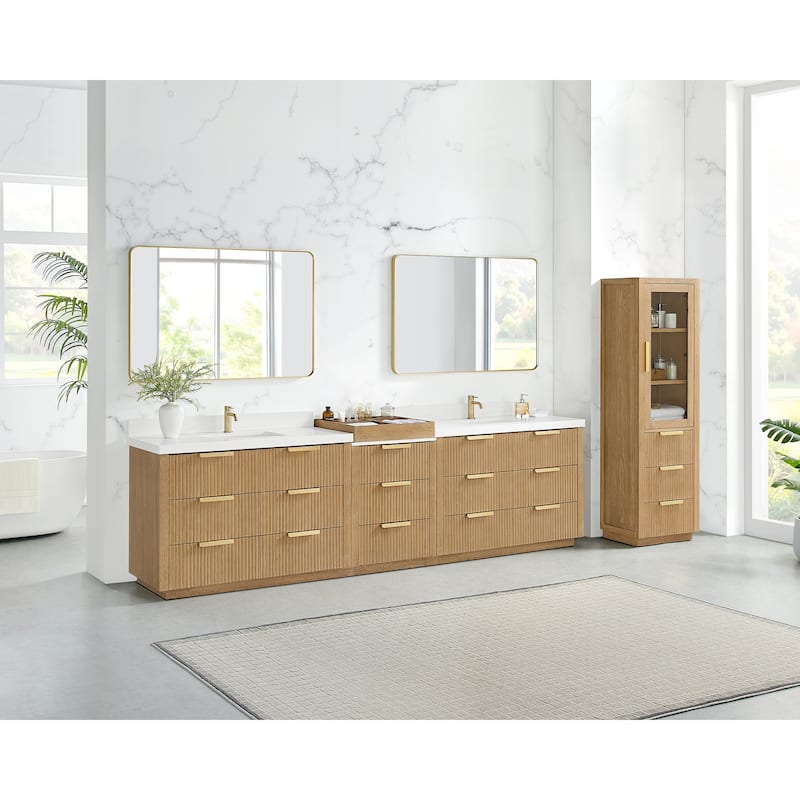 Santarem Double Vanity with Pure White Quartz Stone Top without Mirror