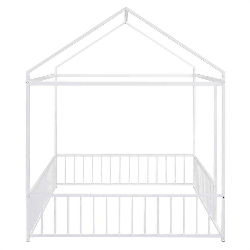 Full Size Metal Bed House Bed Frame with Fence