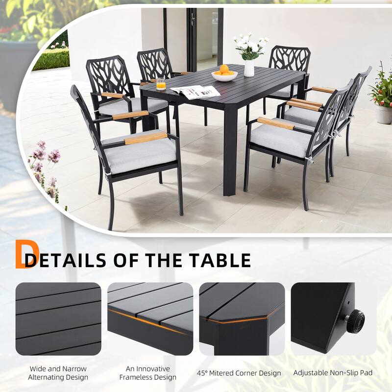 GDFStudio - Burbon 7-Piece Outdoor Aluminum Dining Set with Elegant Nature