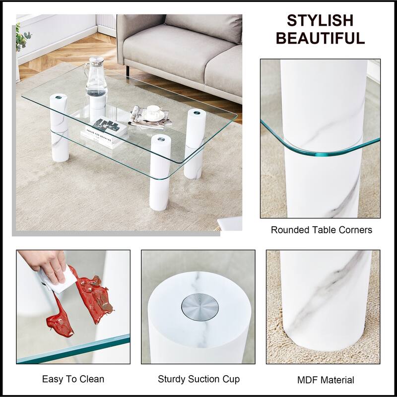 Double-layer Transparent Tempered Glass Coffee Table