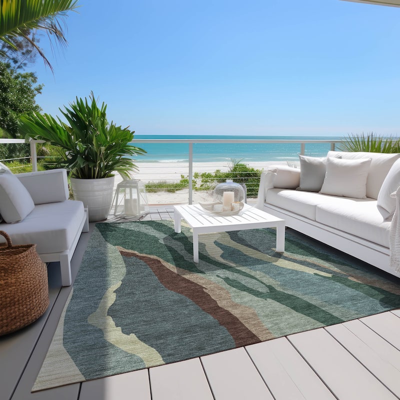 Machine Washable Indoor/ Outdoor Abstract Contemporary Chantille Rug