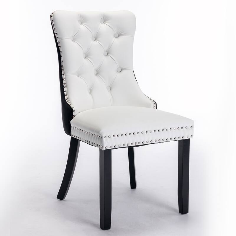 2PCS PU and Velvet Dining Chair with Wood Legs