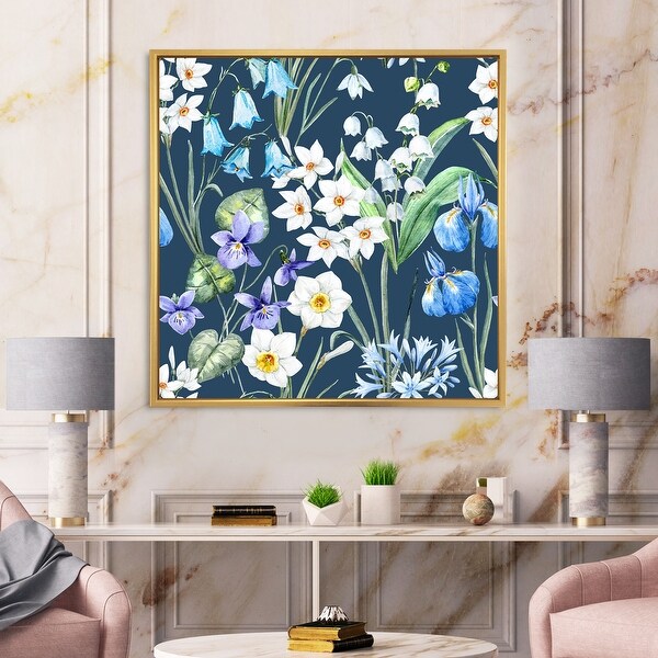 Designart 'White and Blue Spring Flowers on Dark Blue' Traditional ...