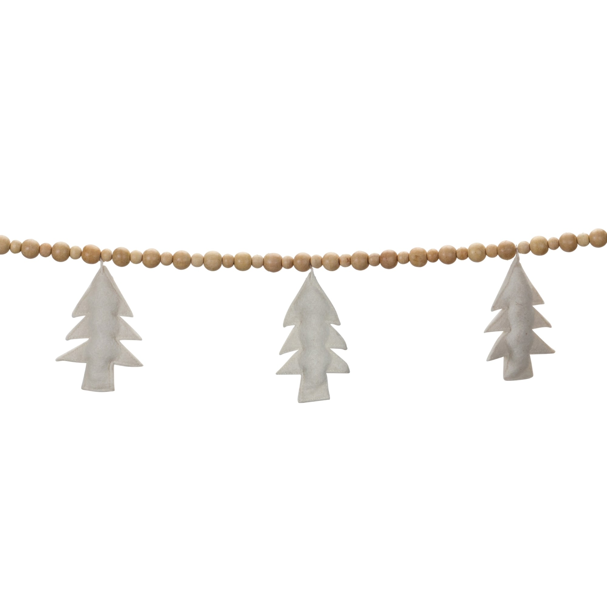 Wood Beaded Wool Tree Garland (Set of 2) - White, Brown - 72 x 5.5 x 1