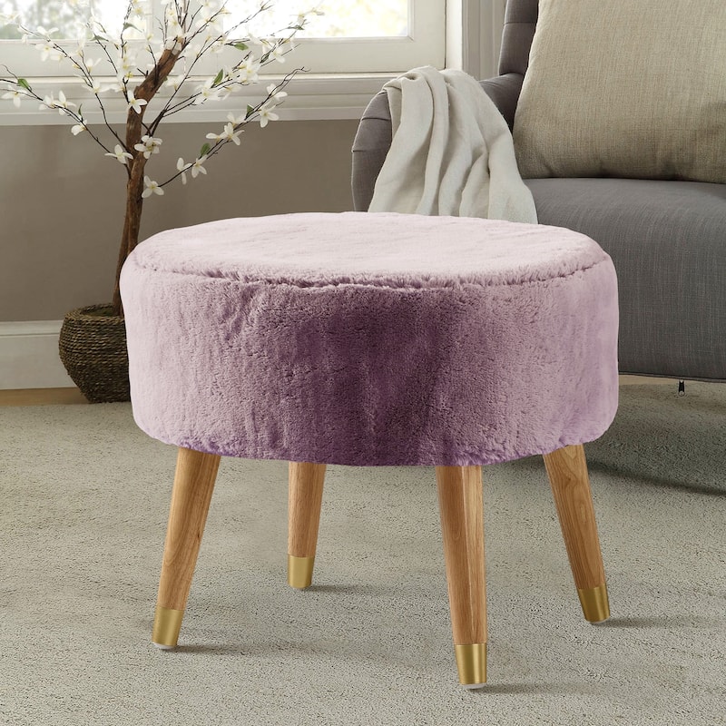 Serenta Heavy FauxFur Oval Ottoman - Wood Rose