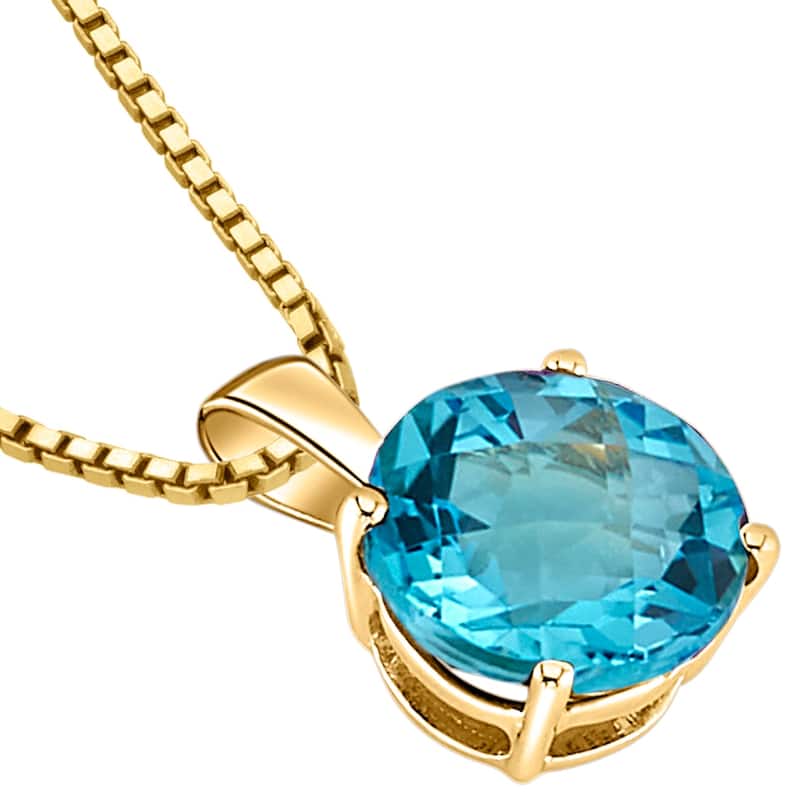 14k Yellow Gold Round Cut 2.50 cts Swiss Blue Topaz Pendant