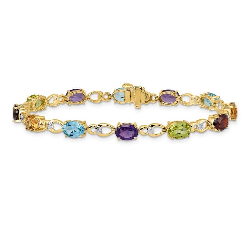 Curata 5mm 14k Rainbow Gemstone Diamond Bracelet