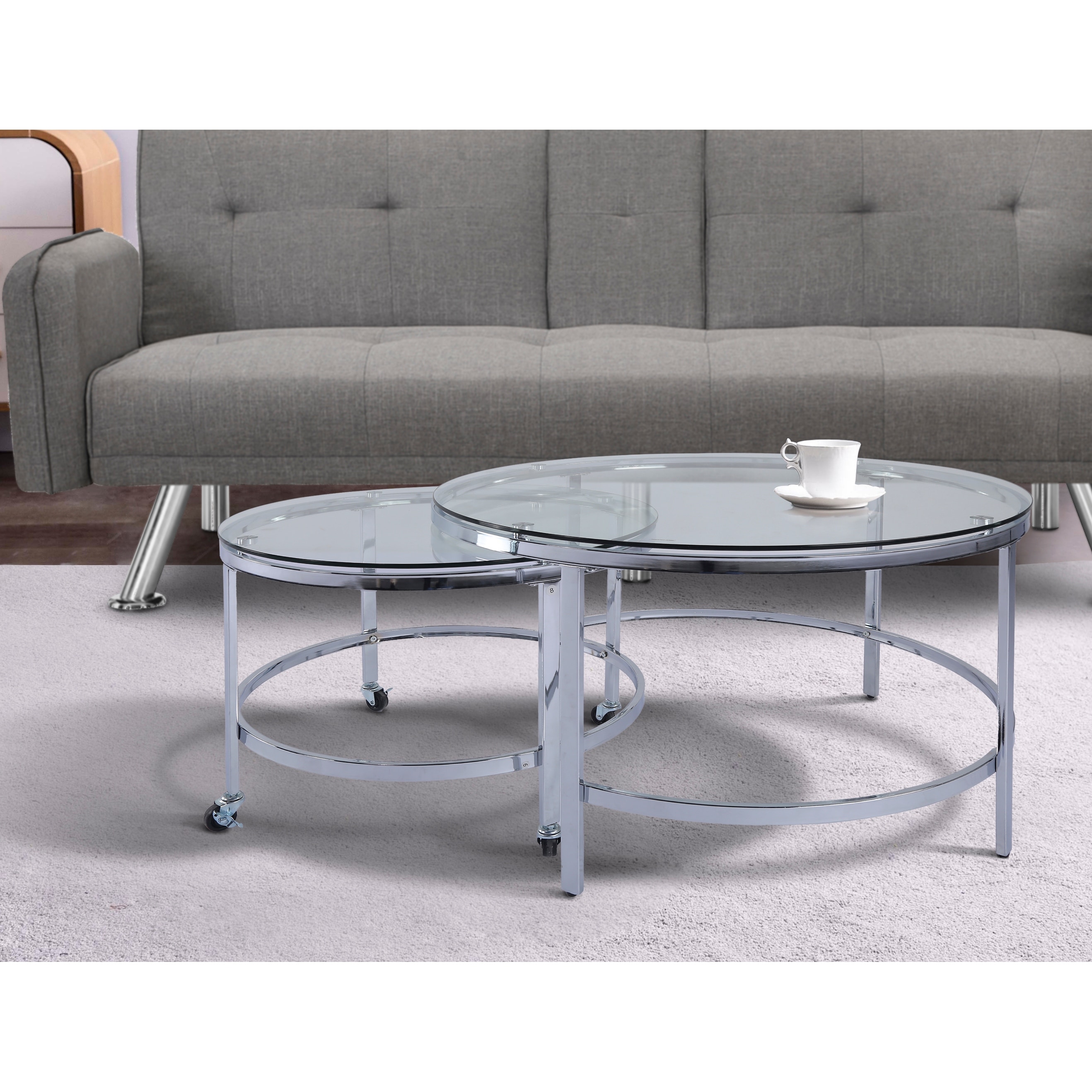 Modern Glass Nesting Table Set,transparent / Sliver,coffee, Console, Sofa & End Tables