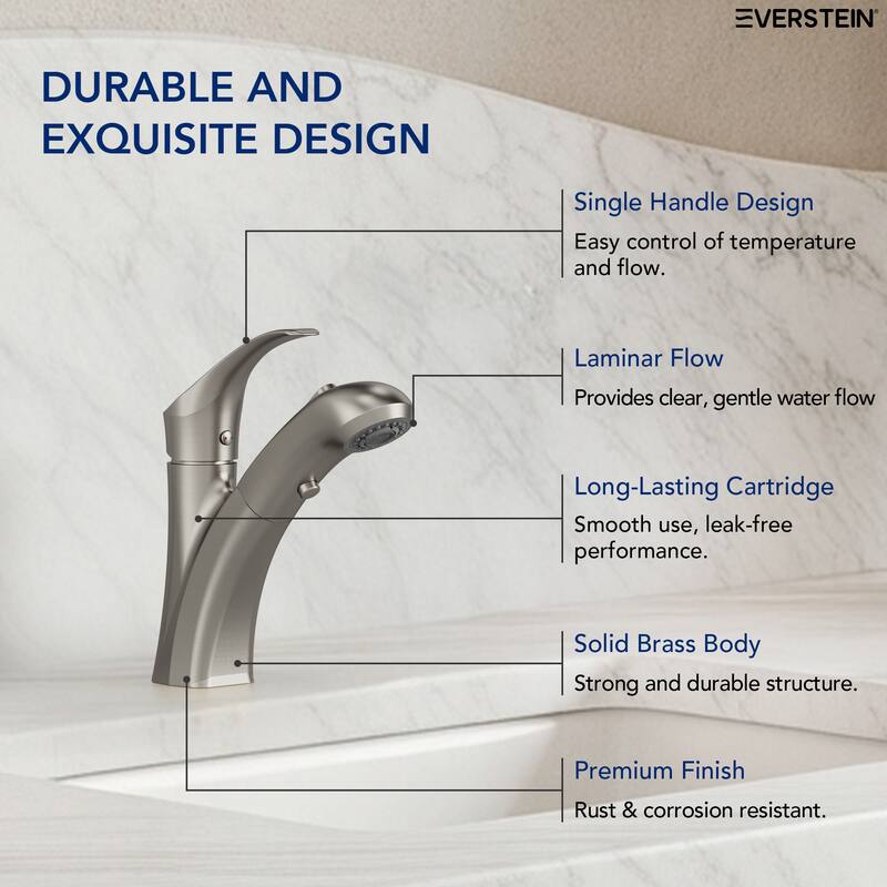Single Handle Single Hole Pull-Out Basin Bathroom Faucet with Pop‑Up Drain