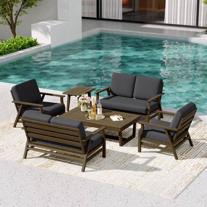 4-Piece Teak Outdoor Conversation Set With 2 Loveseats, Coffee Table & Side Table