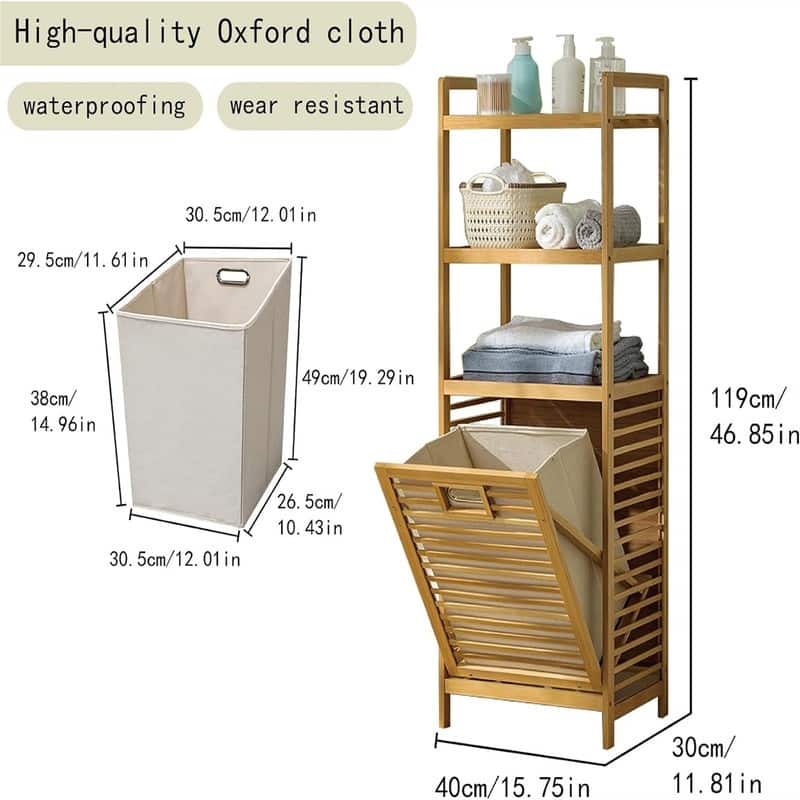 Laundry Hamper with 2 Tier Shelves