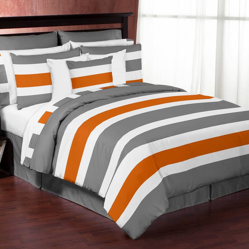 Sweet Jojo Designs Grey and Orange Stripe 3-piece Full/ Queen-size Comforter Set