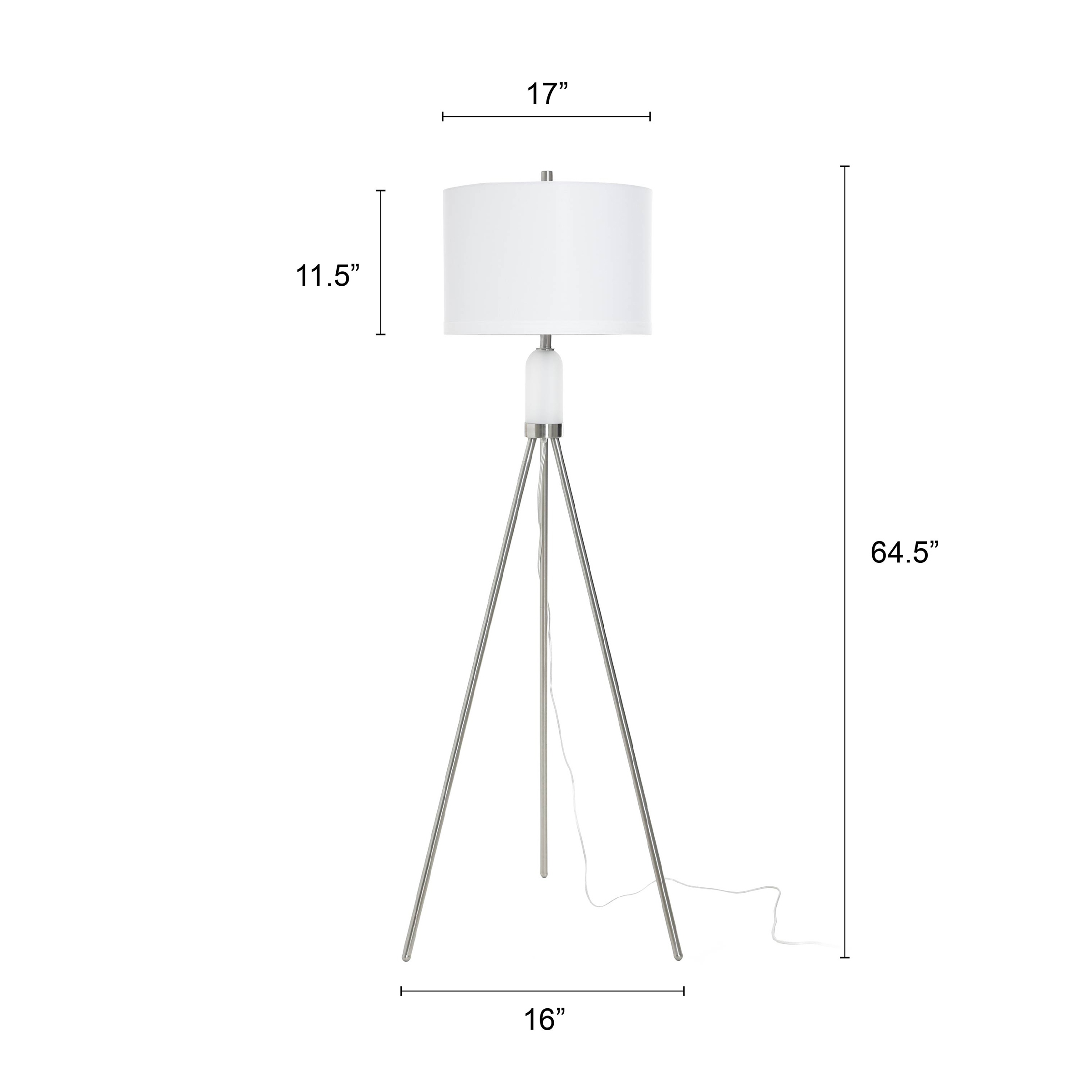 StyleCraft Orion Tripod Floor Lamp with LED Night Light - Brushed Nickel - White Shade