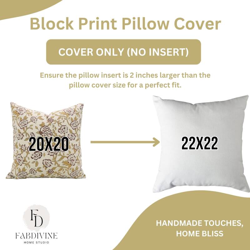 Fabdivine Handmade Floral or Weave Yellow Pillow Cover in Soft Linen for Block Print Room Boho Spring Home Décor, Lehar